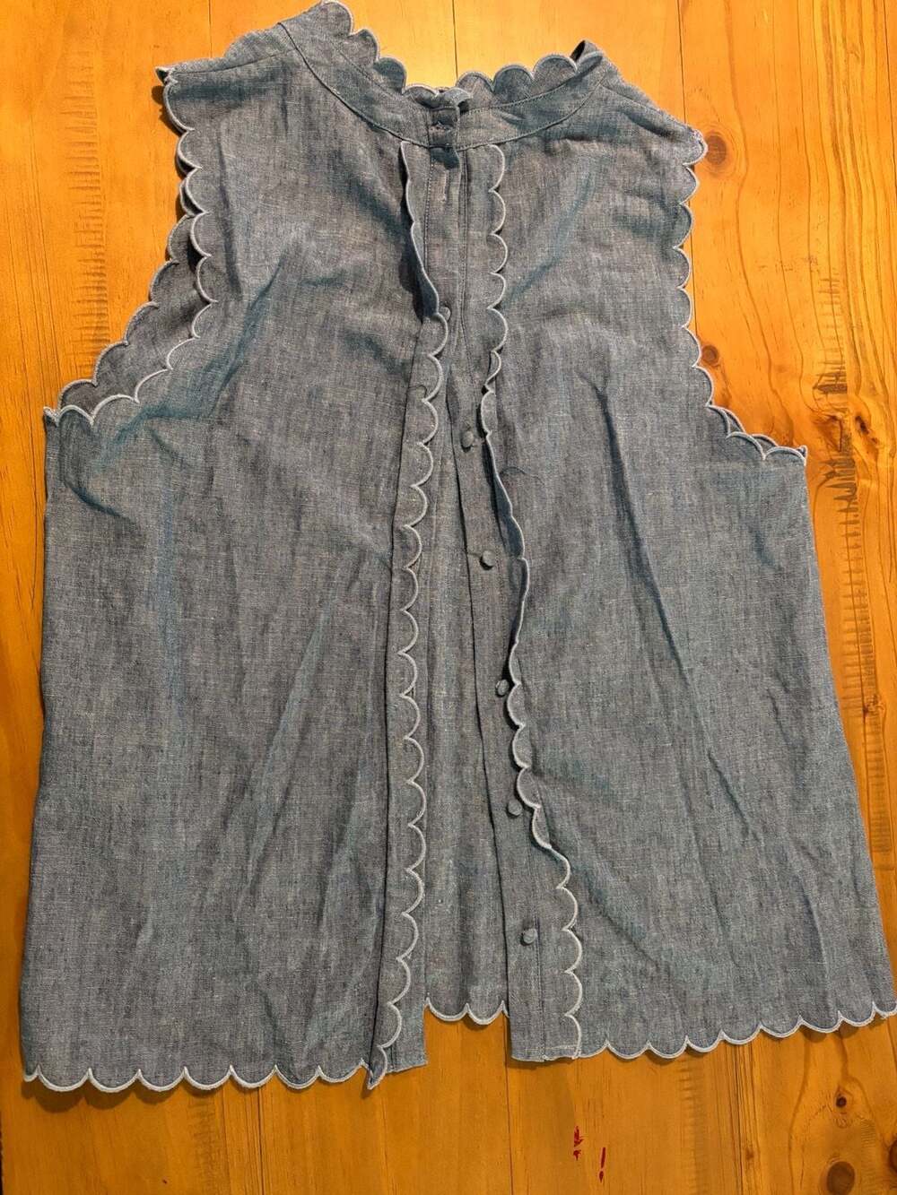 Sezane Womens Chambray Scalloped with Grommets Sleeveless Cotton Top (Size 40)